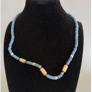 Vintage Blue Beaded Choker Necklace 18" Casual Surf Beach Vibes Summer READ